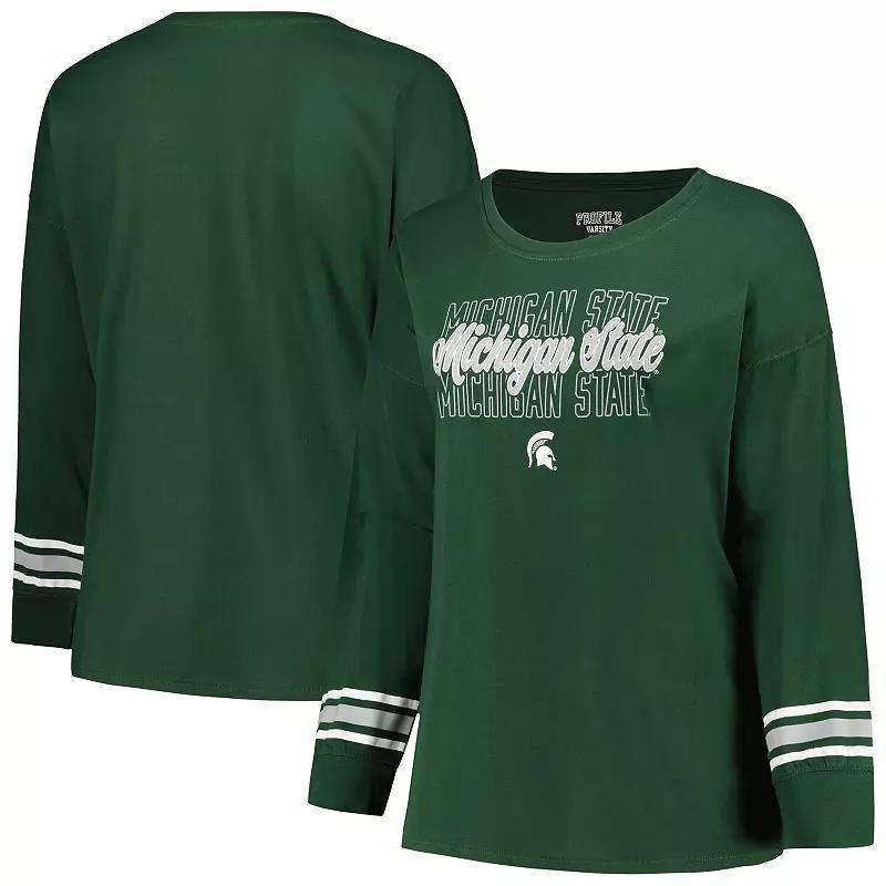 Womens Profile Michigan State Spartans Plus Size Triple Script Scoop Neck Long Sleeve T-Shirt Product Image