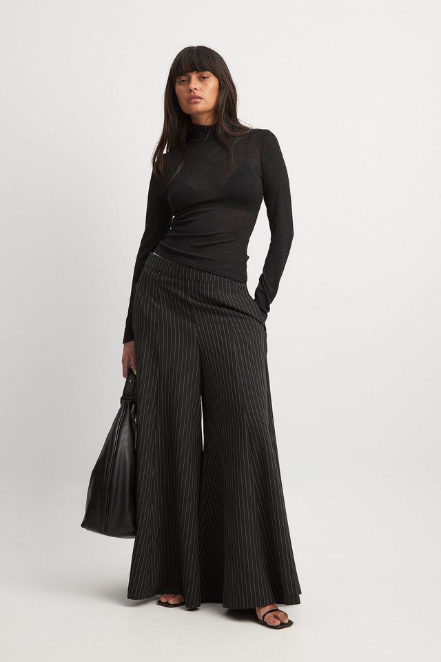 Pinstriped Wide Mid Waist Trousers Product Image