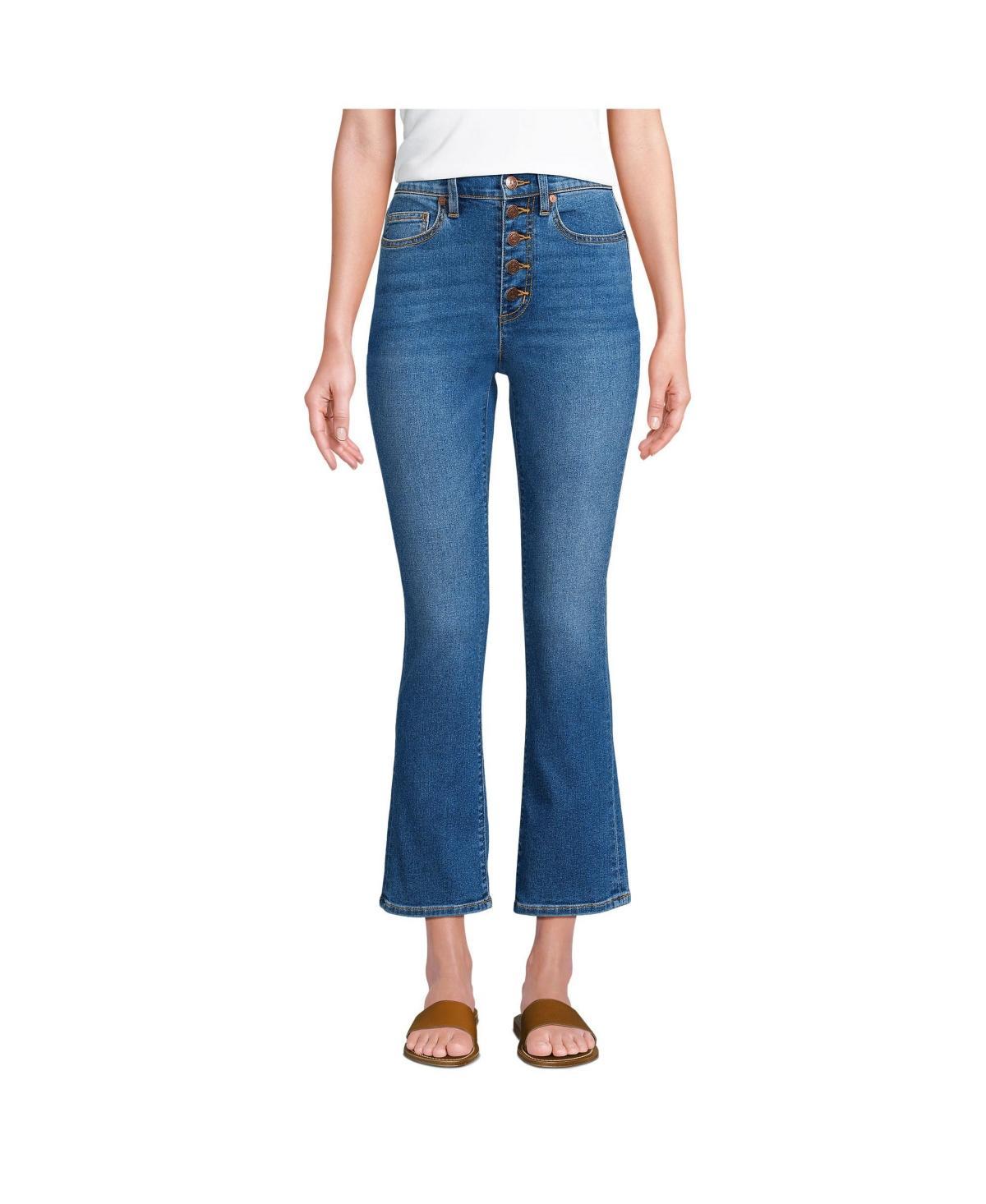 Petite Lands End Recover High-Rise Kick Flare Crop Jeans, Womens Blue Tide Blue Product Image