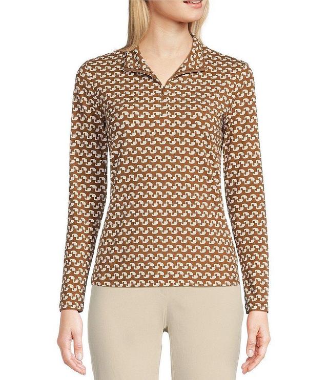 J.McLaughlin Bedford Catalina Cloth Knit Printed Mock Neck Long Sleeve Half-Zip Top Product Image