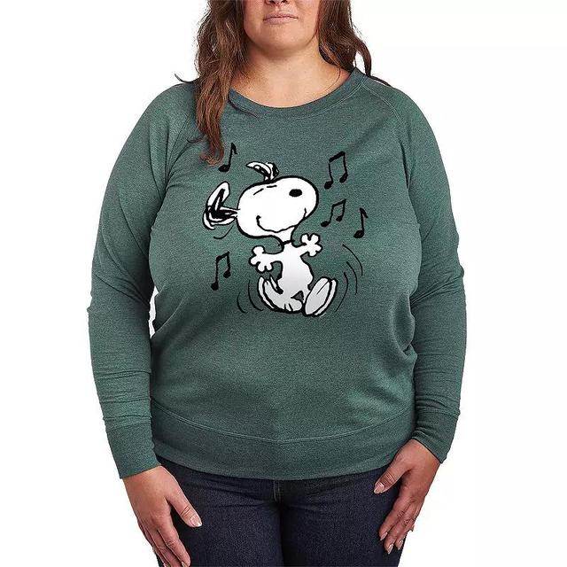 Womens Peanuts Snoopy Dancing Lightweight French Terry Sweatshirt, Girls Grey Green Product Image