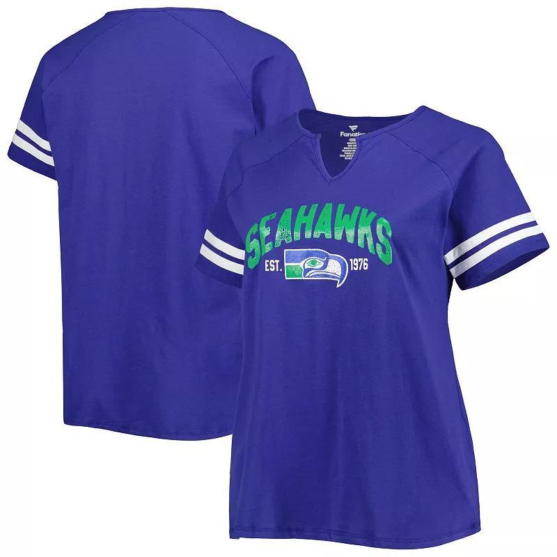 Womens Fanatics Royal Seattle Seahawks Plus Size Throwback Notch Neck Raglan T-Shirt Product Image