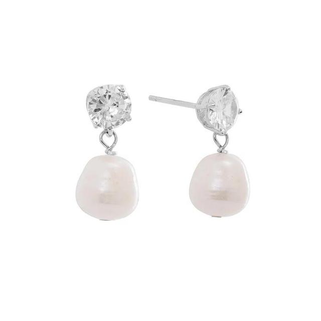 Main and Sterling Sterling Silver Cubic Zirconia & Cultured Freshwater Pearl Drop Earrings, Womens, White Product Image