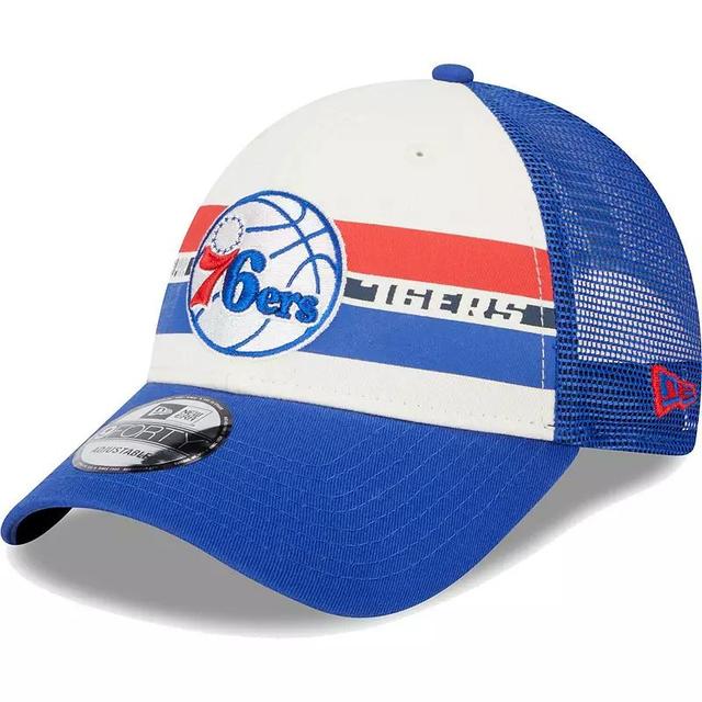 Mens New Era Philadelphia 76ers Royal Stripes 9FORTY Trucker Snapback Hat Product Image