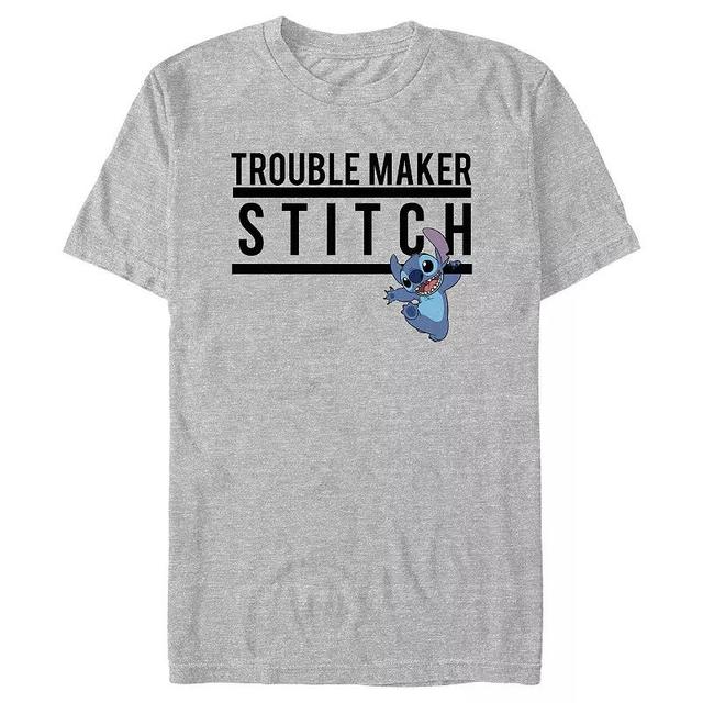 Disneys Lilo & Stitch Troublemaker Stitch Mens Graphic Tee Athletic Grey Product Image