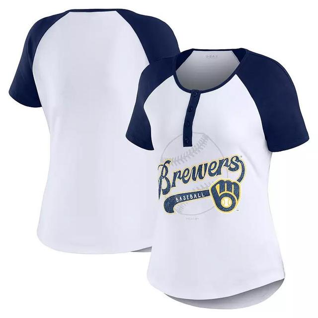 Womens WEAR by Erin Andrews /Navy Milwaukee Brewers Henley Raglan T-Shirt Product Image