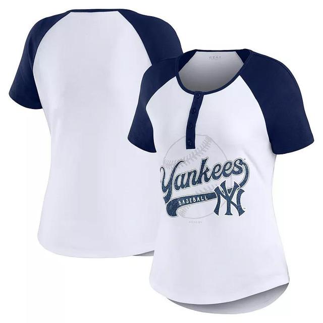 Womens WEAR by Erin Andrews /Navy New York Yankees Henley Raglan T-Shirt Product Image