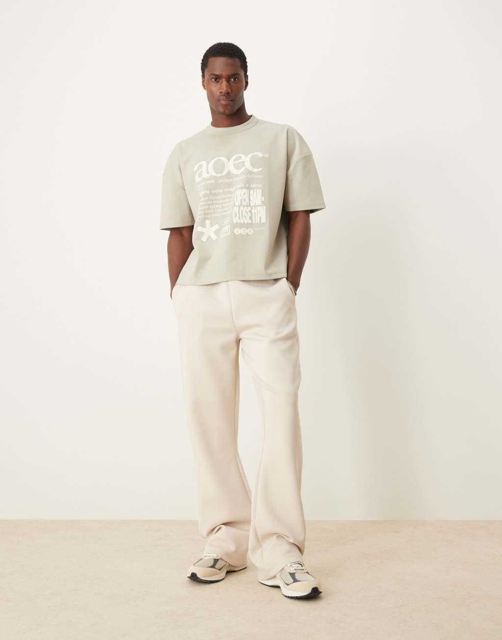 ASOS DESIGN oversized boxy t-shirt in heavyweight 300gsm neutral with street front print Product Image