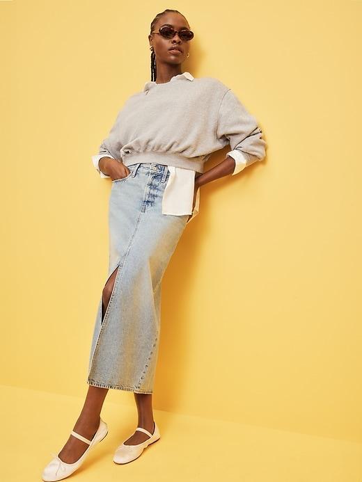 High-Waisted Jean Midi Skirt Product Image