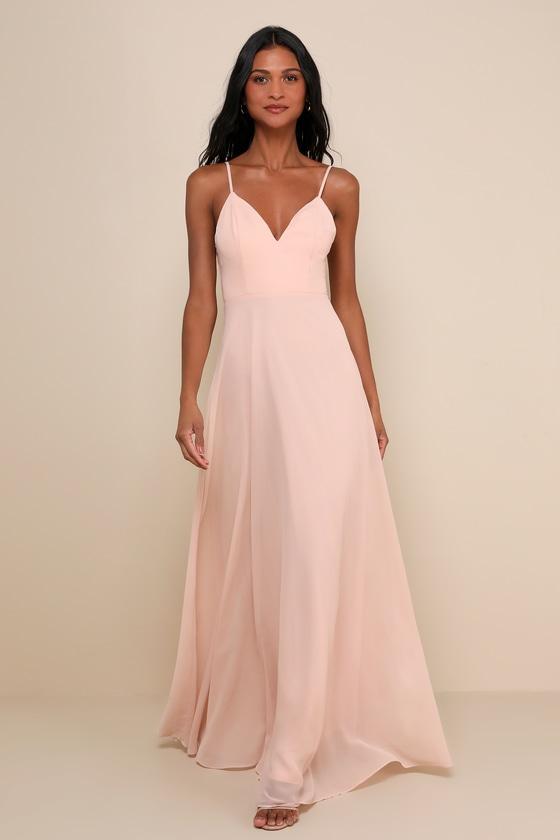 Romantic Ways Blush Pink Lace Button Back Maxi Dress Product Image