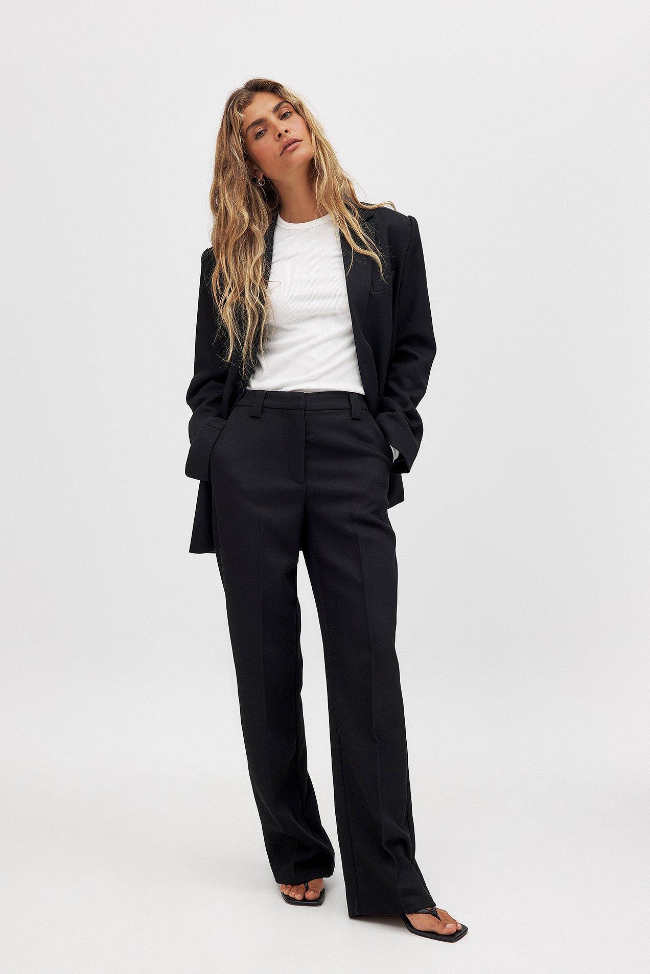 Straight Mid Waist Twill Suit Pants product image