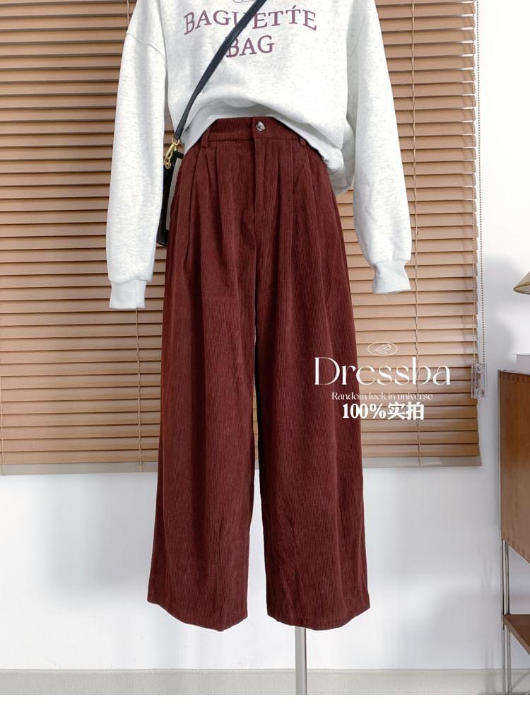 High Waist Corduroy Wide Leg Pants Product Image