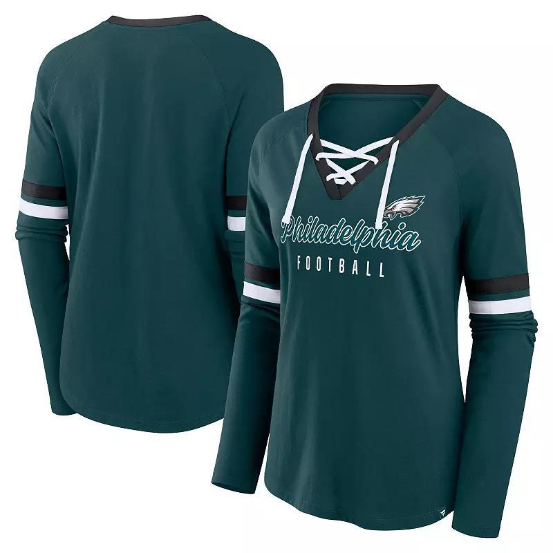 Womens Fanatics Midnight Philadelphia Eagles Won and Done Lace-Up Long Sleeve Fashion Top Product Image