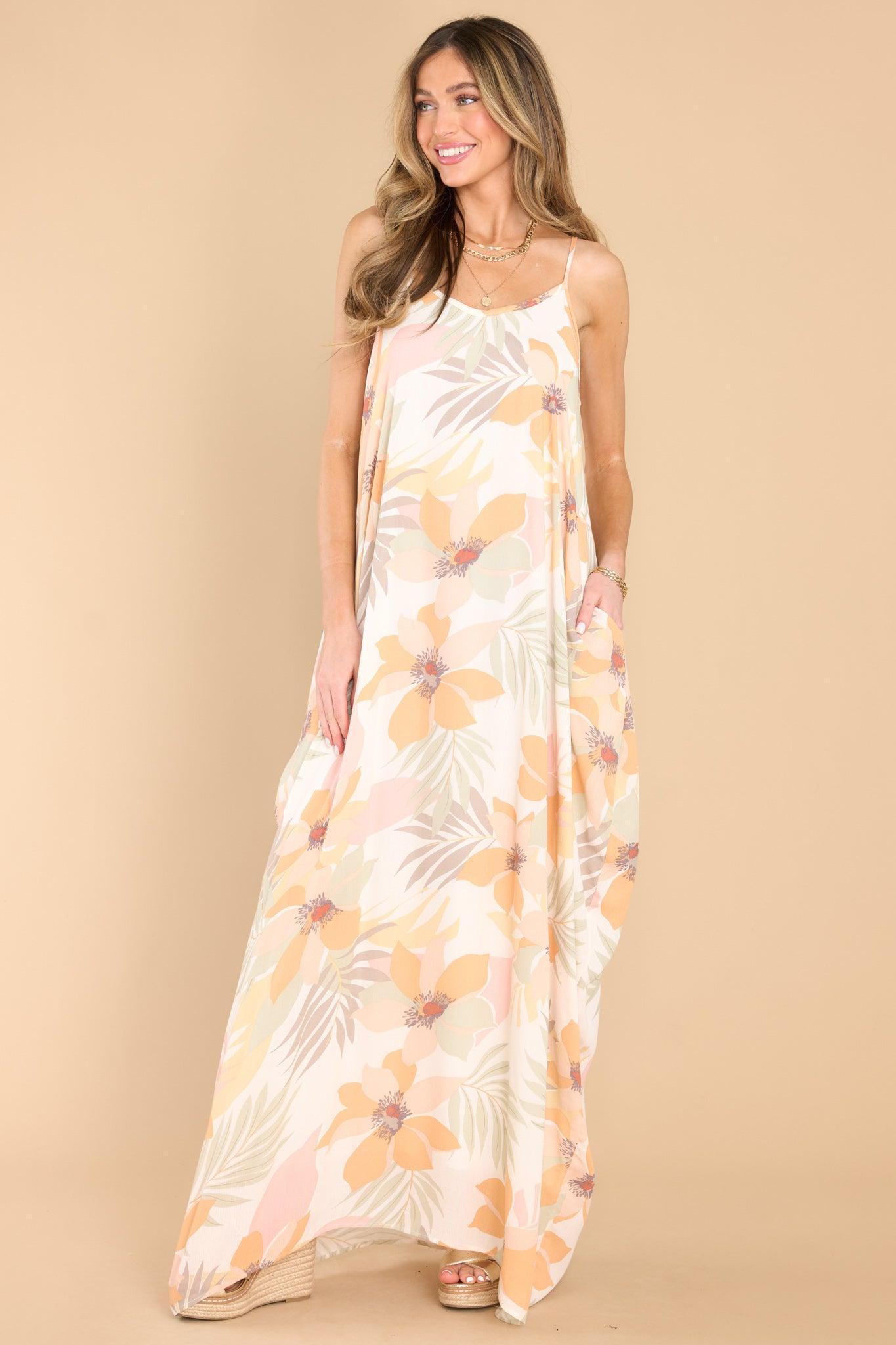 Out At Sea Tangerine Tropical Maxi Dress Ivory Product Image