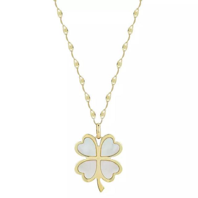 LUMINOR GOLD 14k Gold Mother of Pearl Clover Pendant Necklace, Womens Product Image