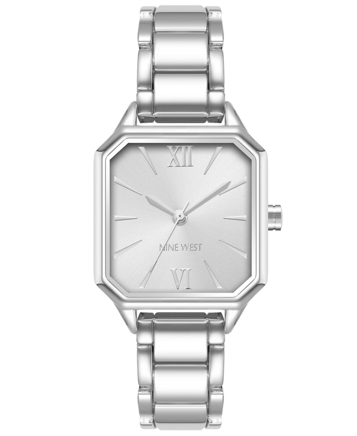 Nine West Womens Quartz Square Silver-Tone Alloy Link Bracelet Watch, 27mm - Silver-Tone Product Image