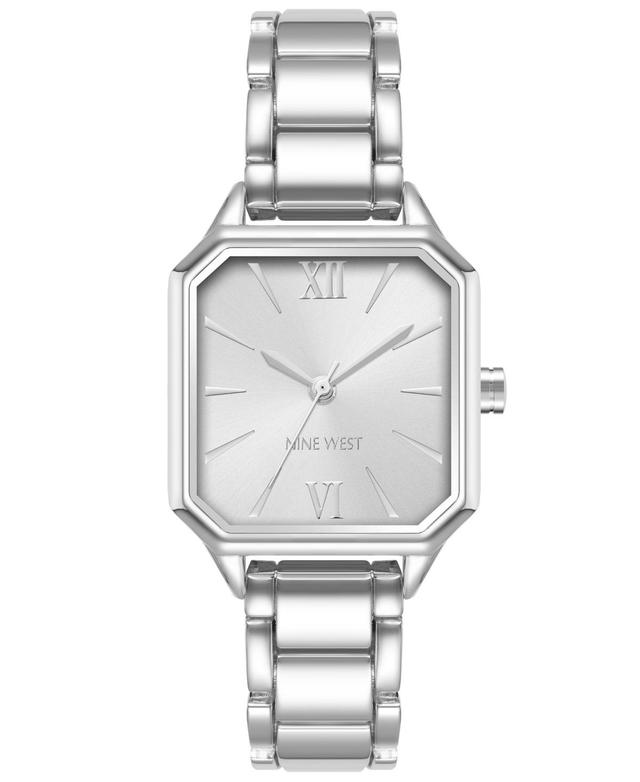 Nine West Womens Quartz Square Silver-Tone Alloy Link Bracelet Watch, 27mm - Silver-Tone Product Image