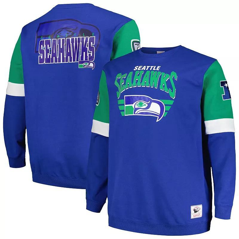 Mens Mitchell & Ness Royal Seattle Seahawks Big & Tall Fleece Pullover Sweatshirt Product Image