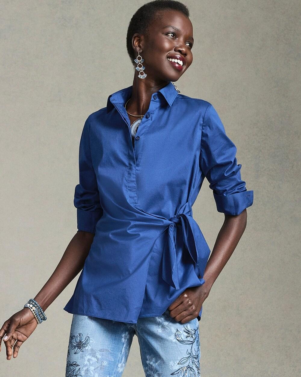 Women's Poplin Tie Front Shirt Product Image