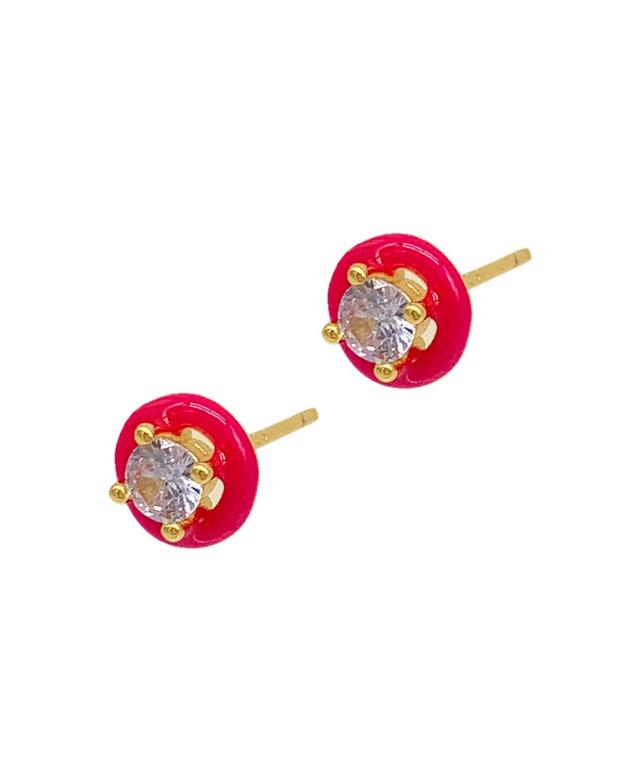 Adornia Pink Enamel Halo Studs Earrings Product Image