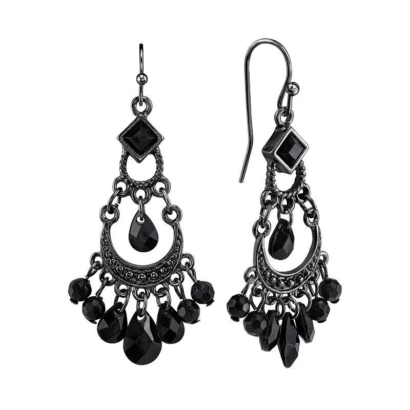 1928 Silver Tone Bead Chandelier Earrings, Womens, Tone Black Product Image