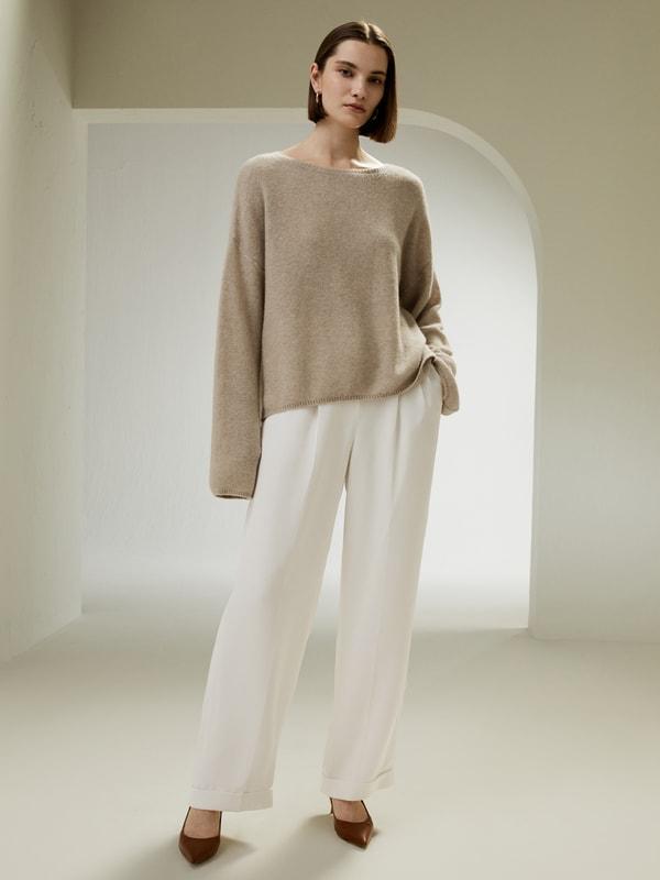 Relaxed Fit Drop-Shoulder Silk Cashmere Blend Sweatshirt Product Image