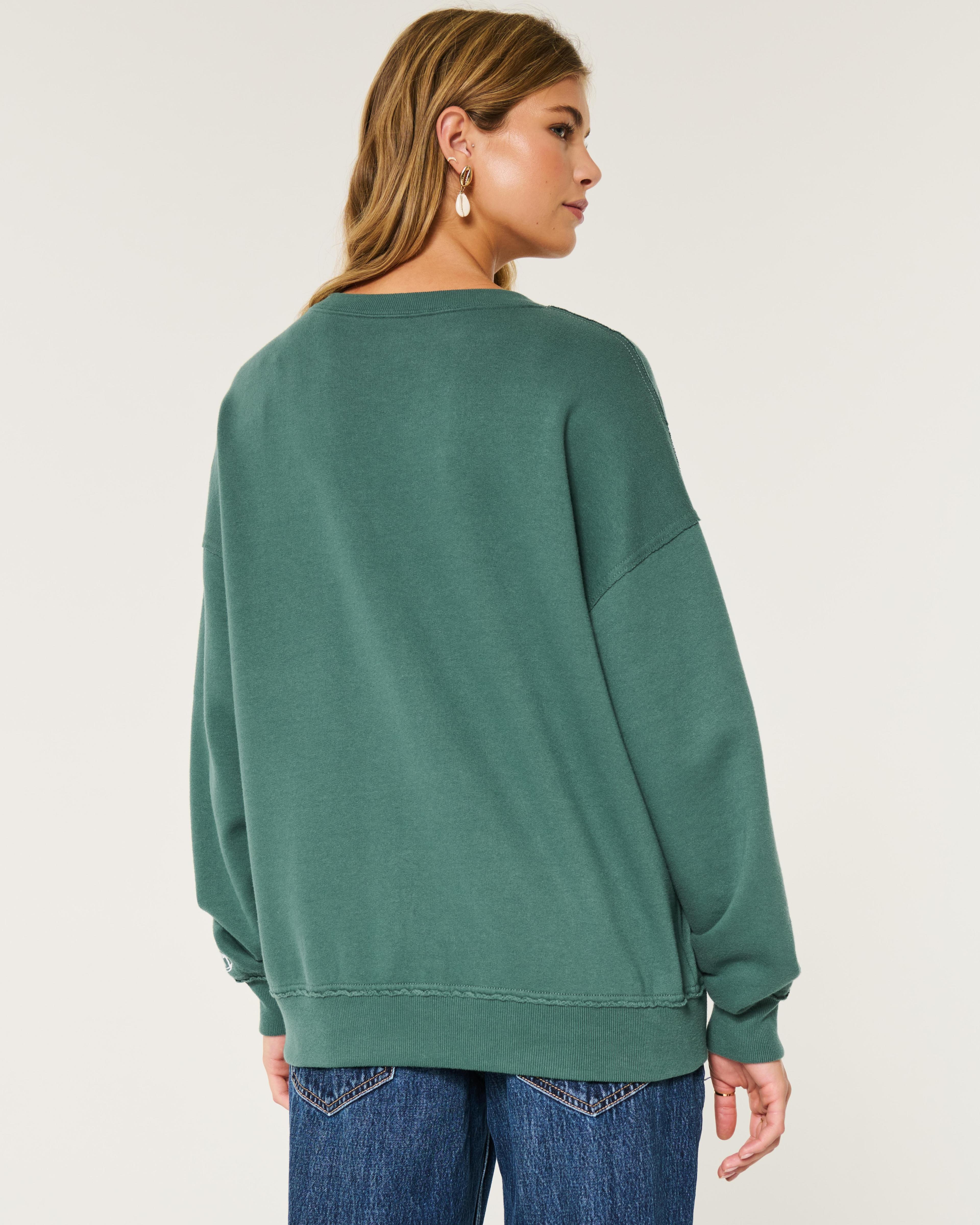 Oversized Notch-Neck Go Team Graphic Sweatshirt Product Image