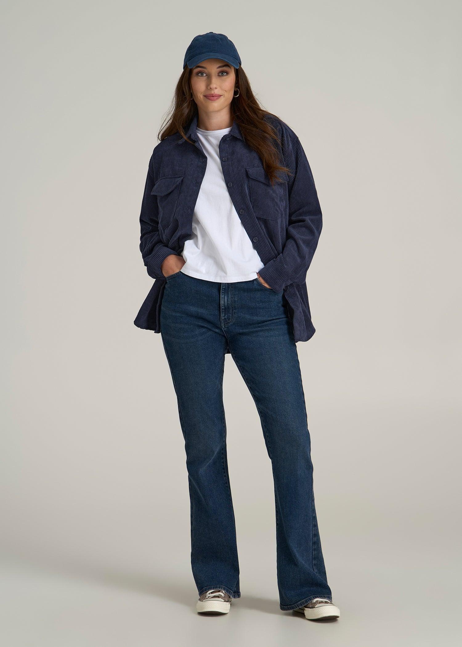 Corduroy Button Shirt for Tall Women in Navy Product Image