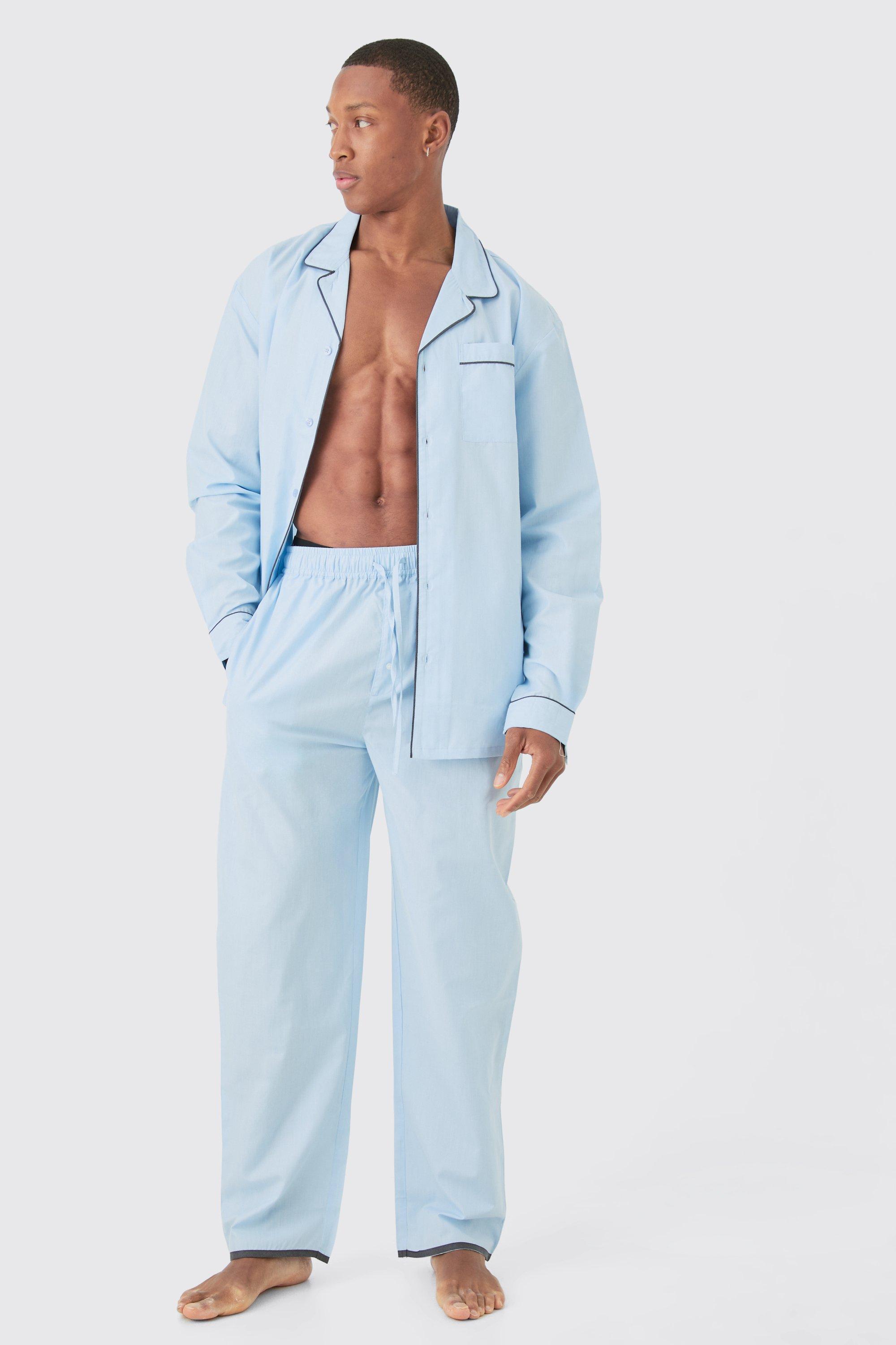 Mens Blue Oversized Lounge Shirt & Bottom Set, Blue Product Image