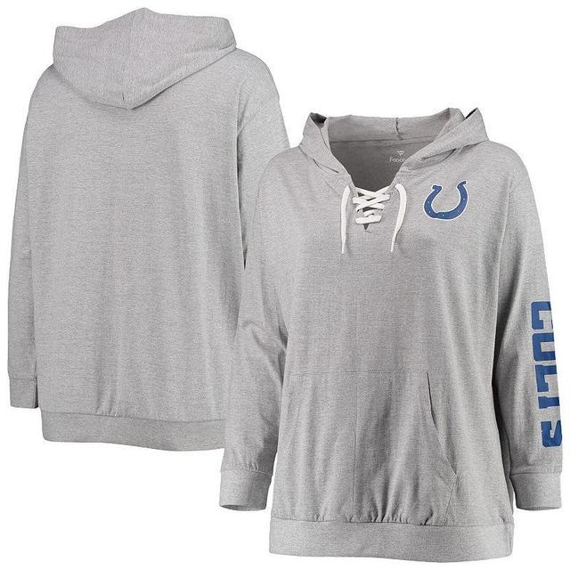 Womens Fanatics Branded Heathered Gray Indianapolis Colts Plus Size Lace-Up Pullover Hoodie Product Image