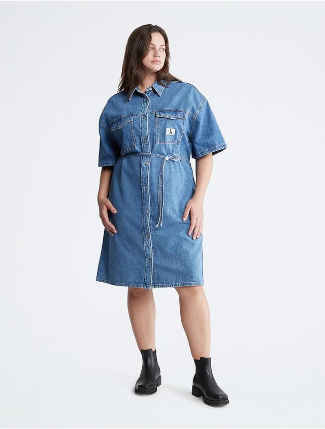 Calvin Klein Womens Plus Size Utility Denim Shirt Dress - Blue - 4X Product Image