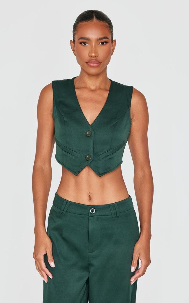 Dark Green Woven Belted Back Detail Suit Vest Top Product Image