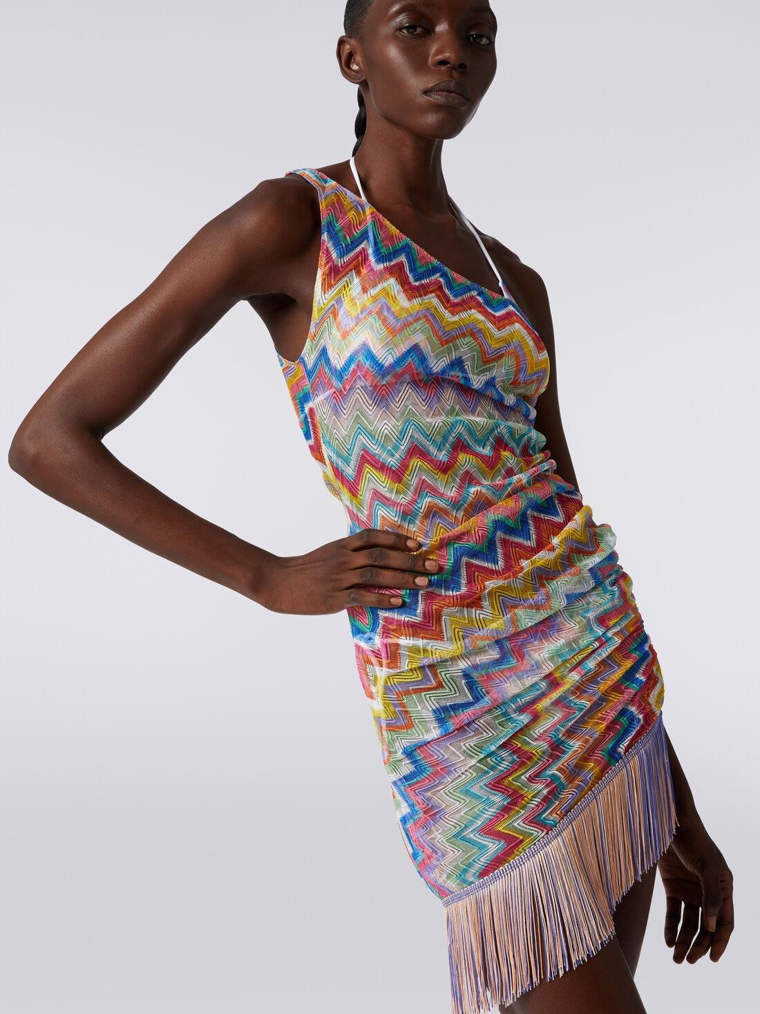 Short one-shoulder cover-up with fringes and side gathers Multicoloured | Missoni Product Image