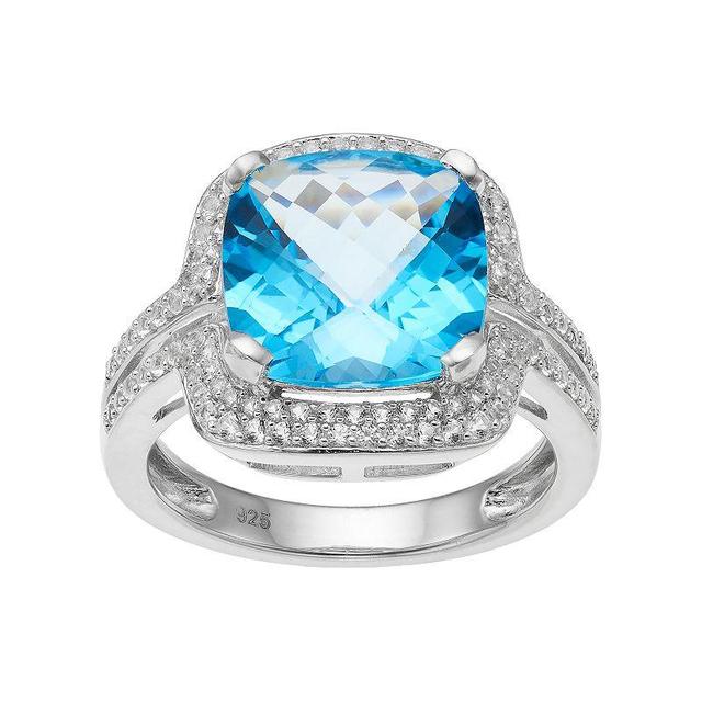 Sterling Silver Blue Topaz & Lab-Created White Sapphire Square Halo Ring, Womens Product Image