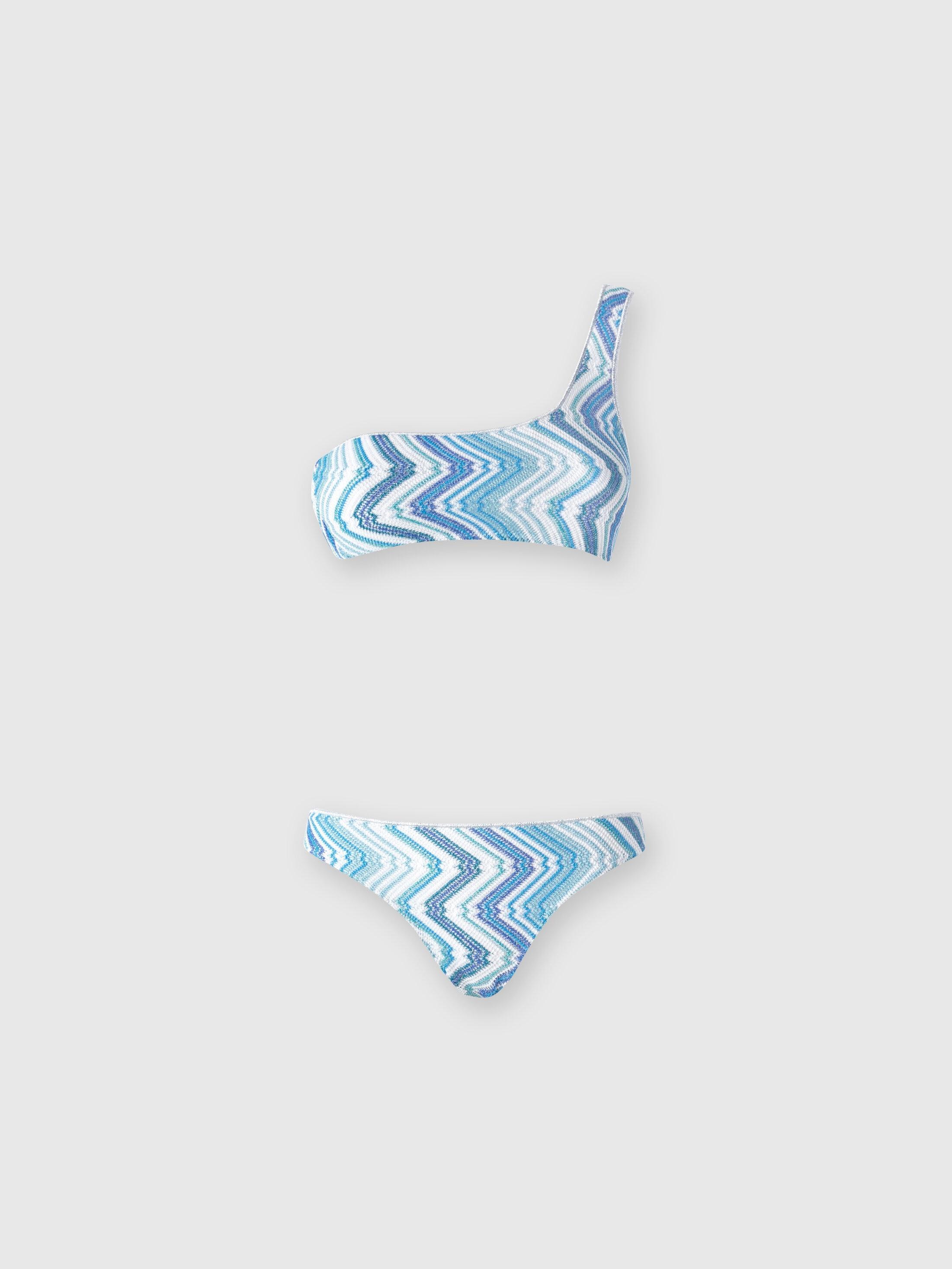 One-shoulder viscose blend chevron bikini with lurex Product Image