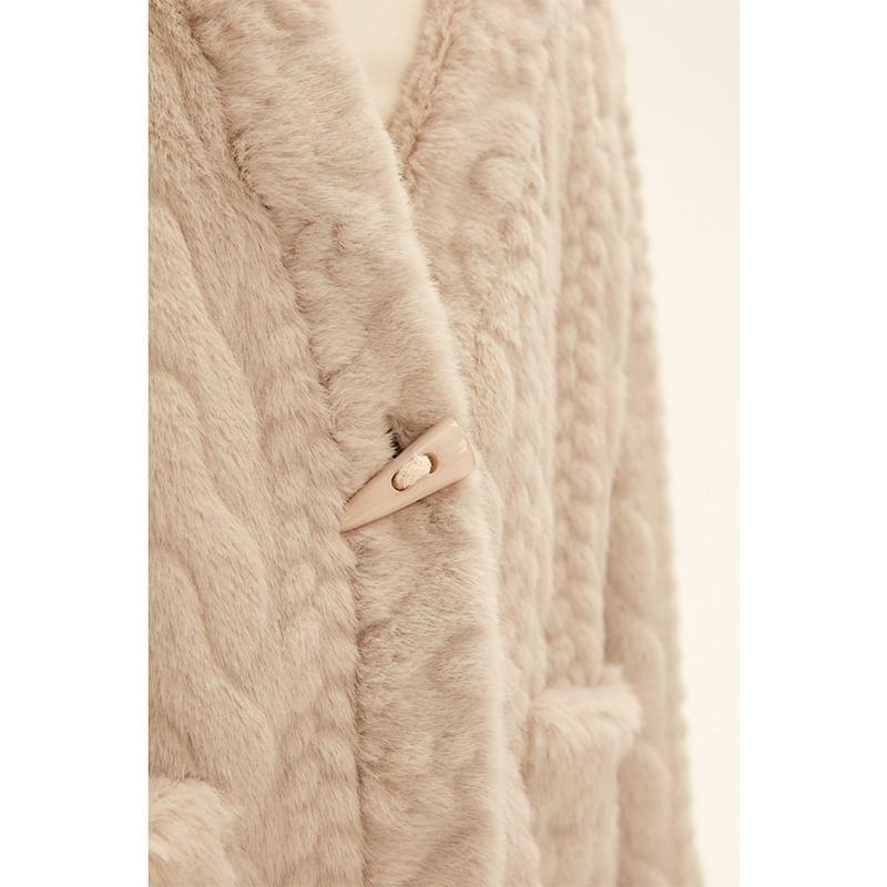 Long Sleeve V-Neck Cable Knit Toggle Button Furry Jacket Product Image