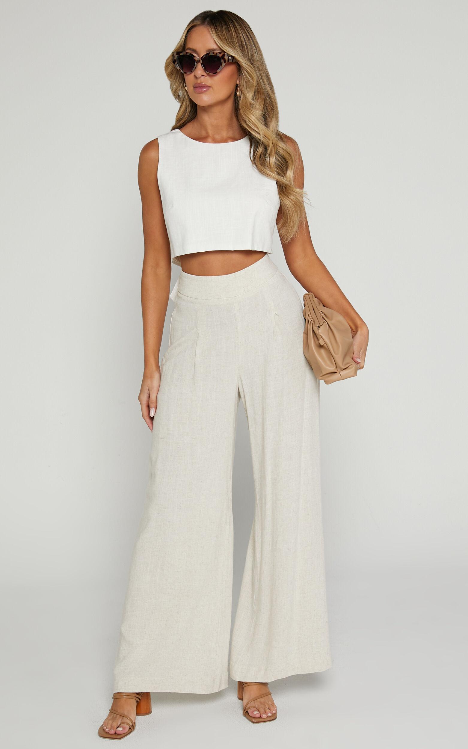 Alina Pants - Linen Look High Waisted Wide Leg Relaxed Pants in Natural Product Image