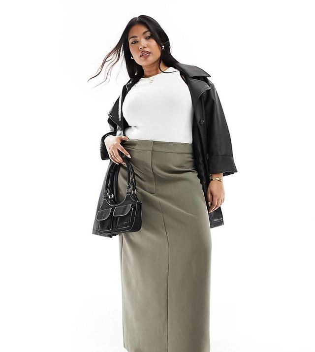 4th & Reckless Plus exclusive tailored column maxi skirt in olive Product Image