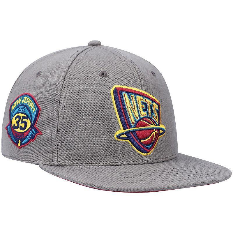 Mens Mitchell & Ness Charcoal New Jersey Nets Hardwood Classics 35 Years Carbon Cabernet Fitted Hat Product Image