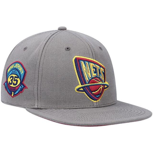 Mens Mitchell & Ness Charcoal New Jersey Nets Hardwood Classics 35 Years Carbon Cabernet Fitted Hat Product Image