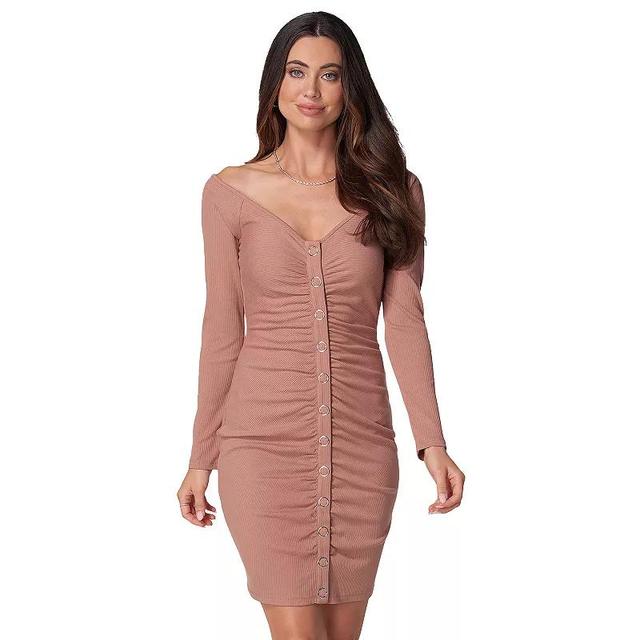 Womens bebe Snap Rib Knit Jersey Dress Pink Product Image