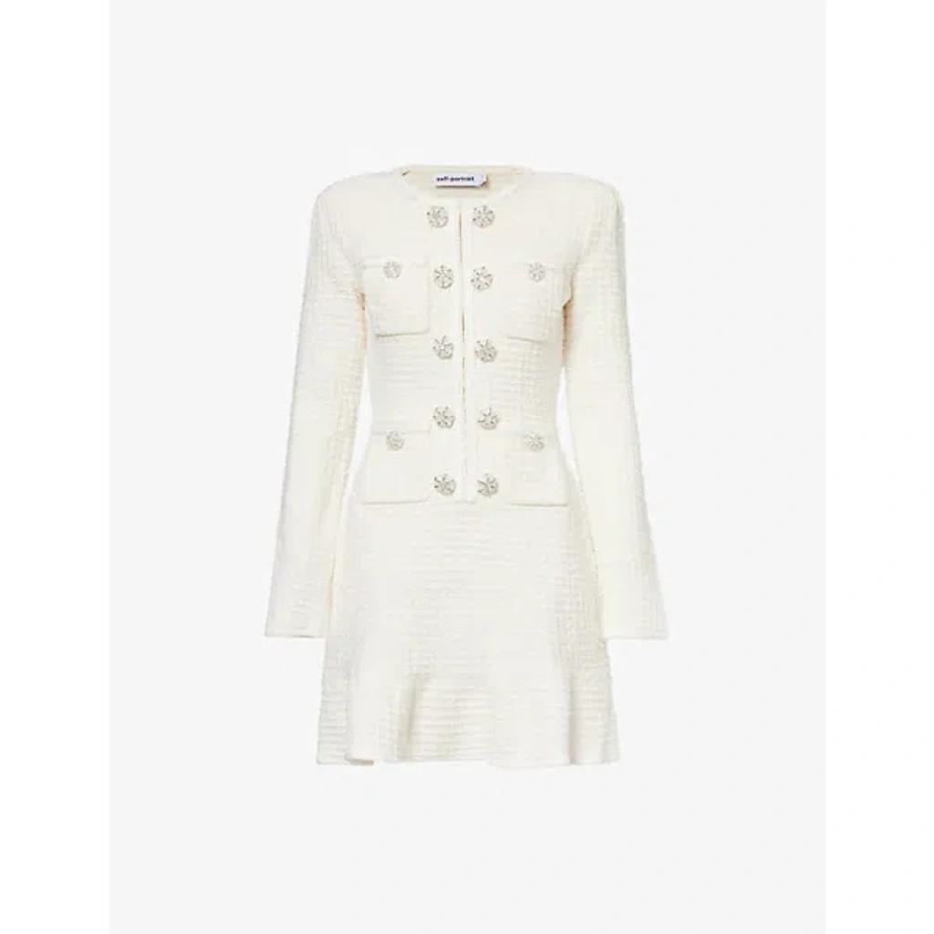 Buttoned Knit Mini Dress In Cream Product Image