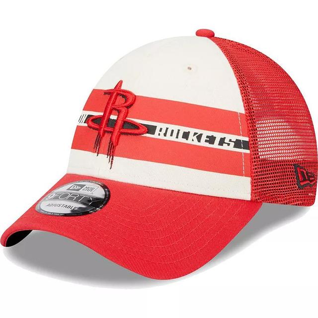 Mens New Era Houston Rockets Stripes 9FORTY Trucker Snapback Hat Product Image