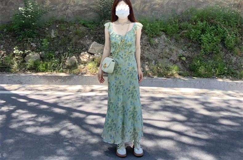 Sleeveless Floral Ruffle Maxi Sundress Product Image