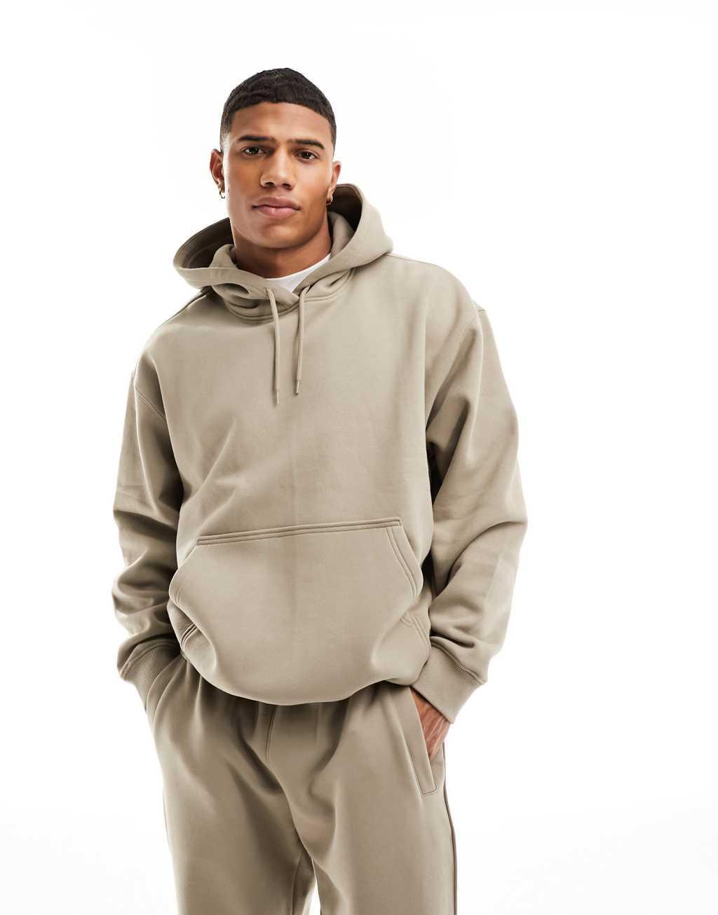 Weekday relaxed fit heavyweight jersey hoodie in beige mole - part of a set Product Image