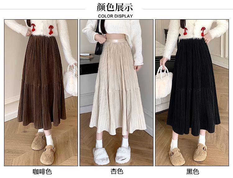 High Waist Plain Midi A-Line Pleated Skirt Product Image