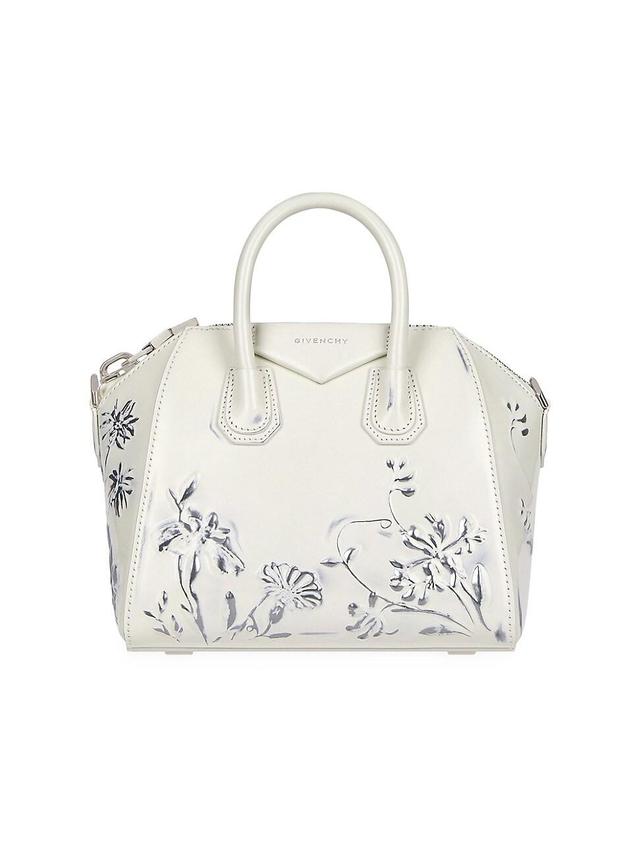 Womens Mini Antigona Top Handle Bag in Leather with Floral Pattern Product Image