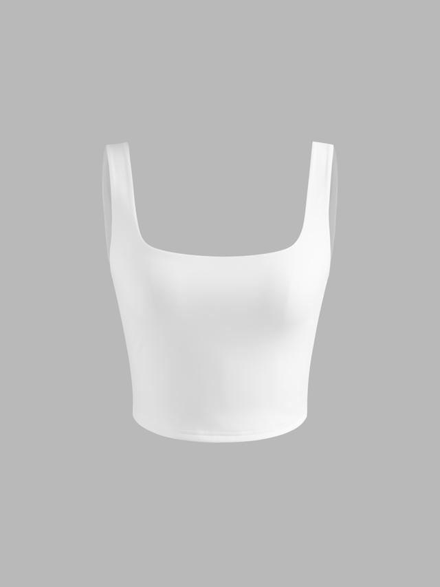 Contour Double Layered Square Neck Solid Crop Tank Top Product Image