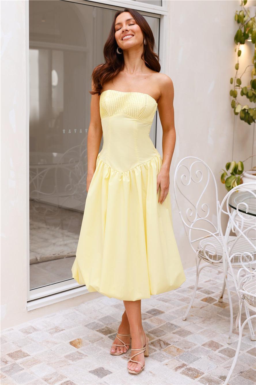 Adelaide Strapless Bubble Midi Dress Yellow Product Image