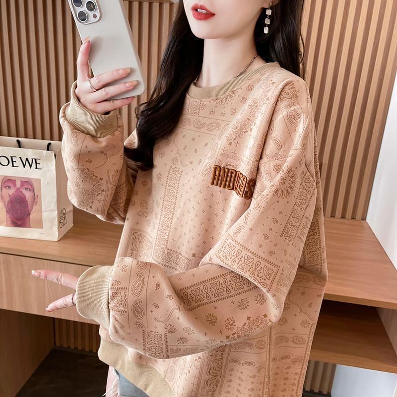 Crew Neck Paisley Print Oversized Pullover Product Image